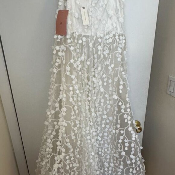 NWT BHLDN Strapless 3D Floral Vine Fit & Flare Midi Wedding Bridal White Dress 1 - Picture 6 of 7